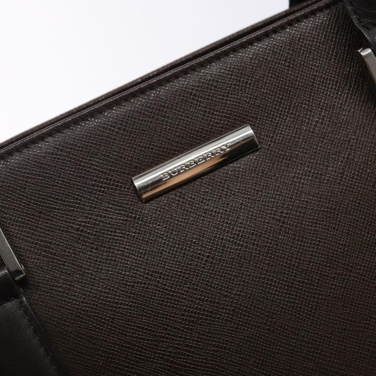 BURBERRY Hand Bag Leather Silver Brown Auth ep10861