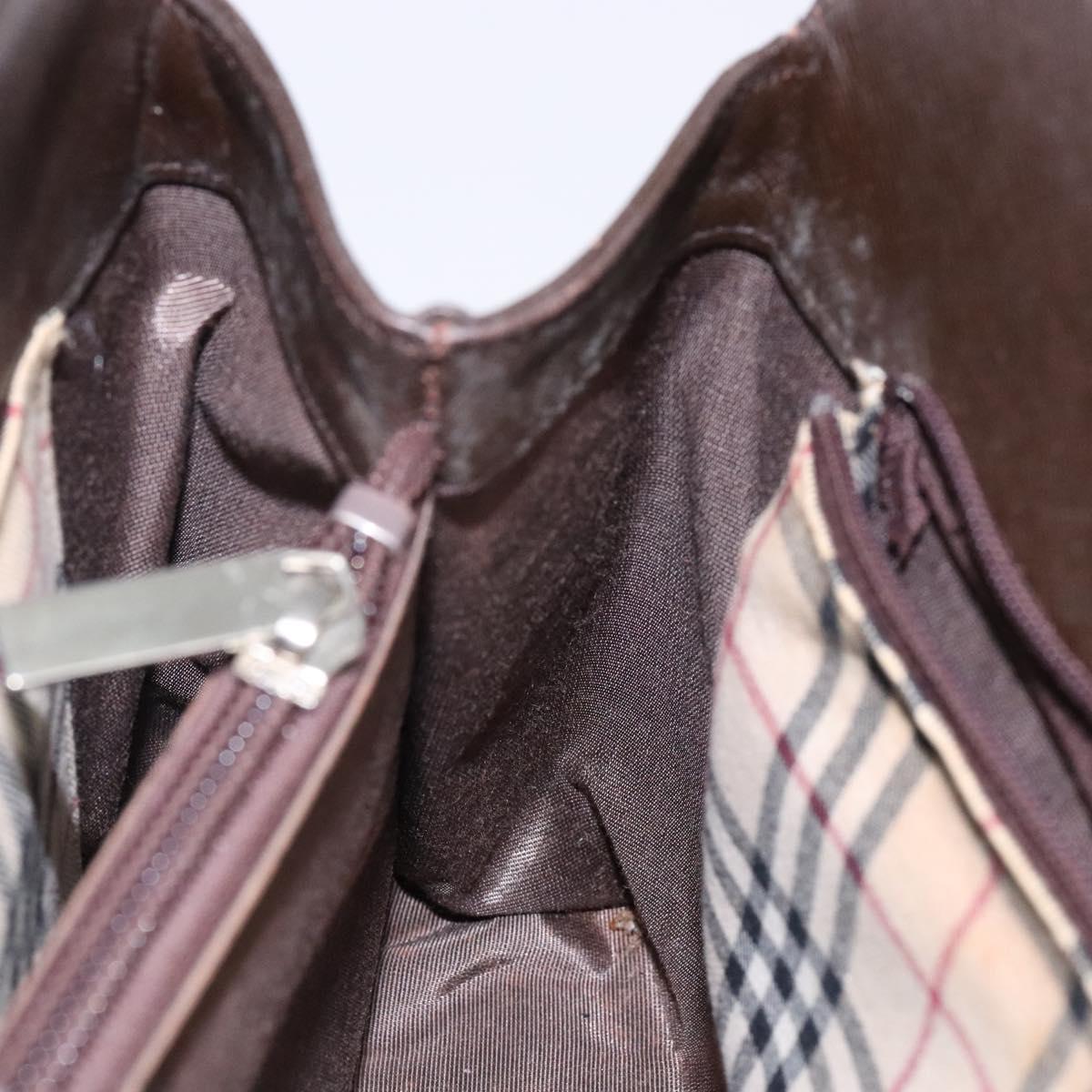 BURBERRY Hand Bag Leather Silver Brown Auth ep10861