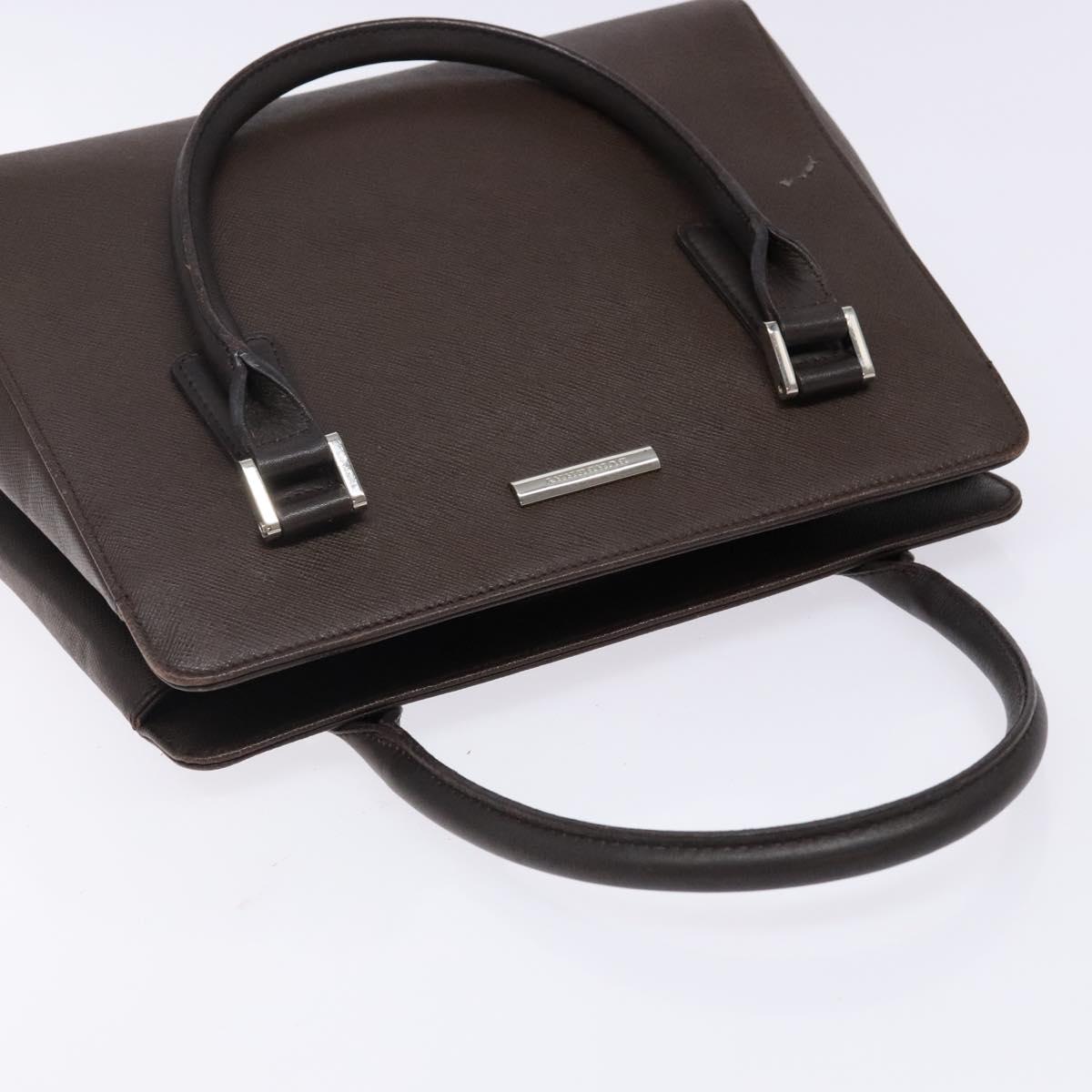 BURBERRY Hand Bag Leather Silver Brown Auth ep10861