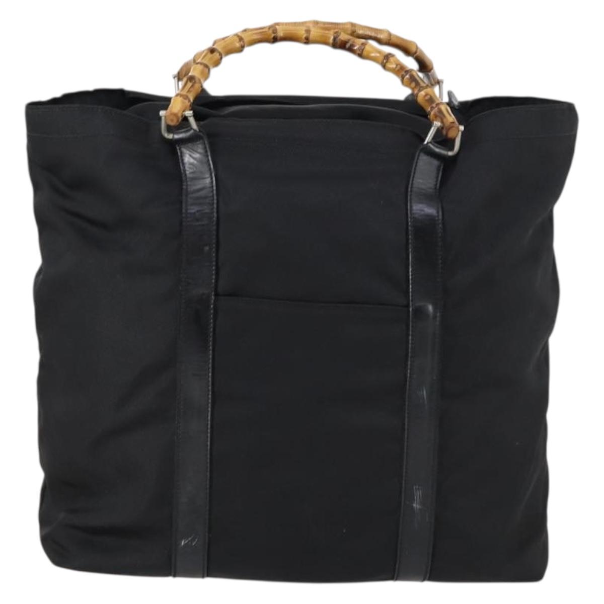 GUCCI Bamboo Tote Bag Nylon Black Silver 002 2052 0412 5 Auth ep10866