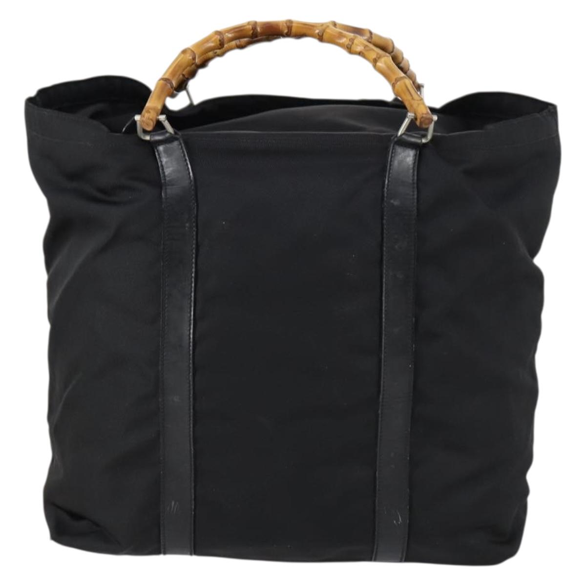 GUCCI Bamboo Tote Bag Nylon Black Silver 002 2052 0412 5 Auth ep10866