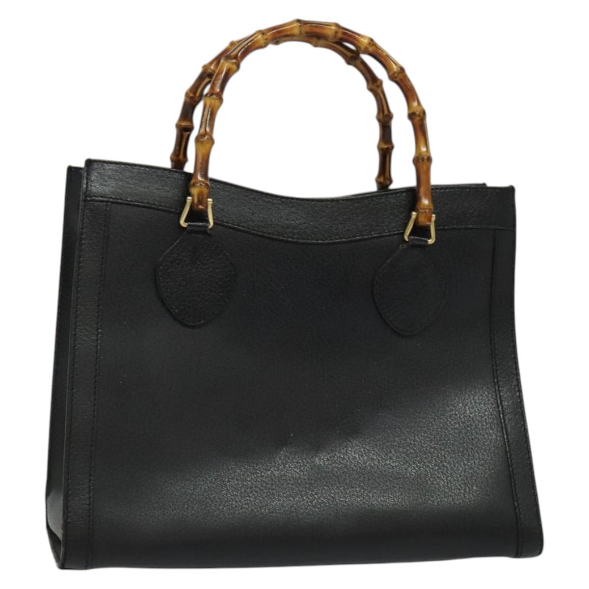 GUCCI Bamboo Hand Bag Leather Black Gold 02 123 0260 Auth ep10868