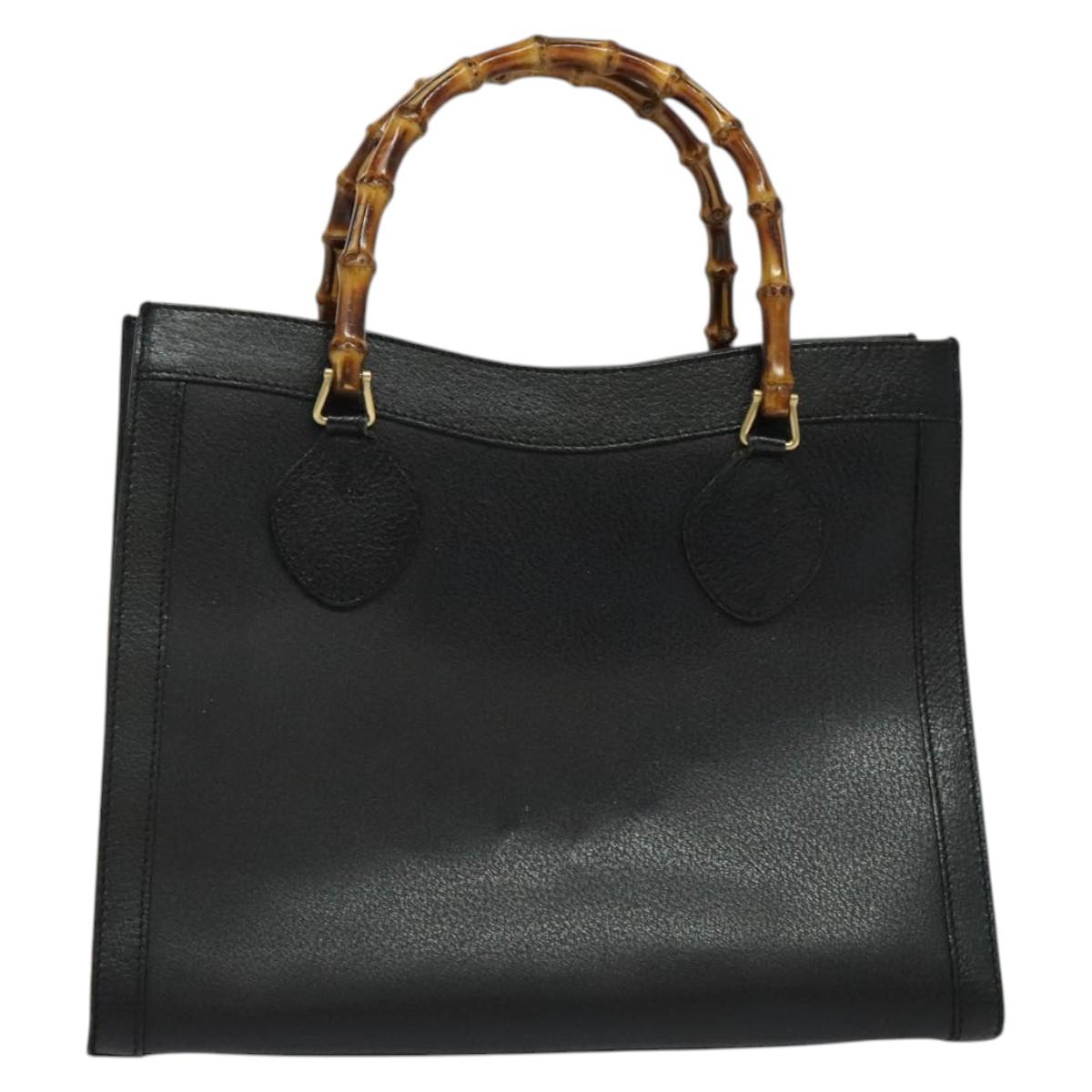 GUCCI Bamboo Hand Bag Leather Black Gold 02 123 0260 Auth ep10868