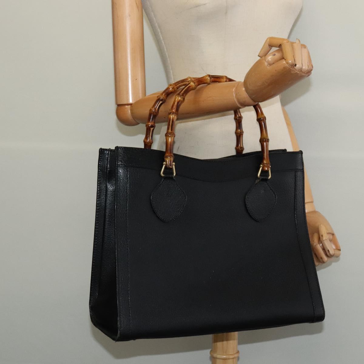 GUCCI Bamboo Hand Bag Leather Black Gold 02 123 0260 Auth ep10868