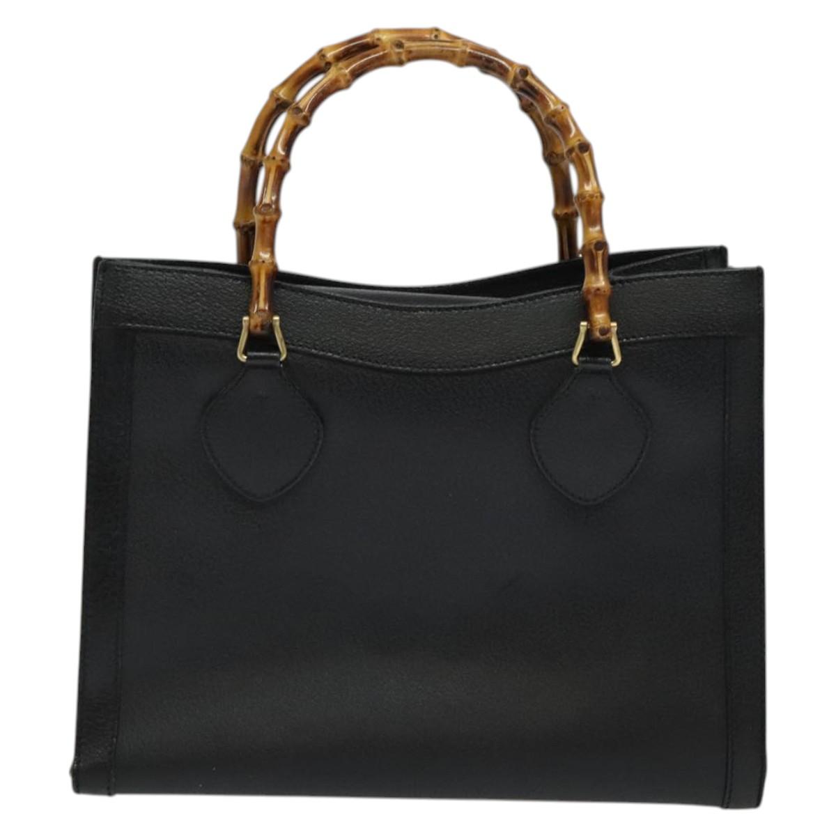 GUCCI Bamboo Hand Bag Leather Black Gold 02 123 0260 Auth ep10868