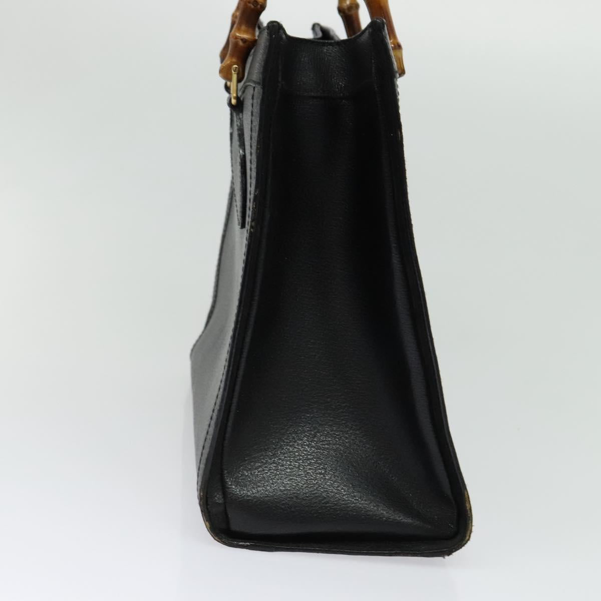 GUCCI Bamboo Hand Bag Leather Black Gold 02 123 0260 Auth ep10868