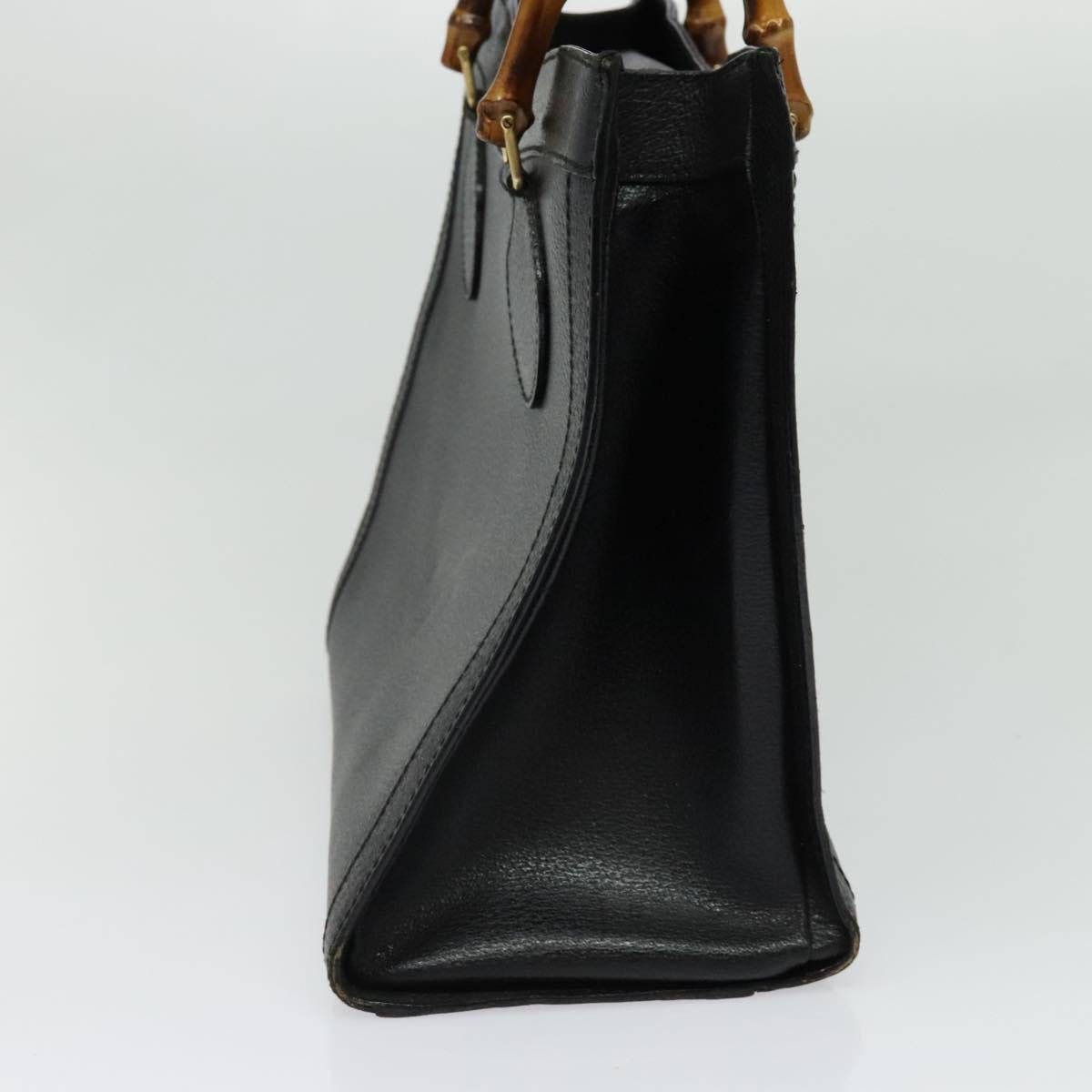 GUCCI Bamboo Hand Bag Leather Black Gold 02 123 0260 Auth ep10868