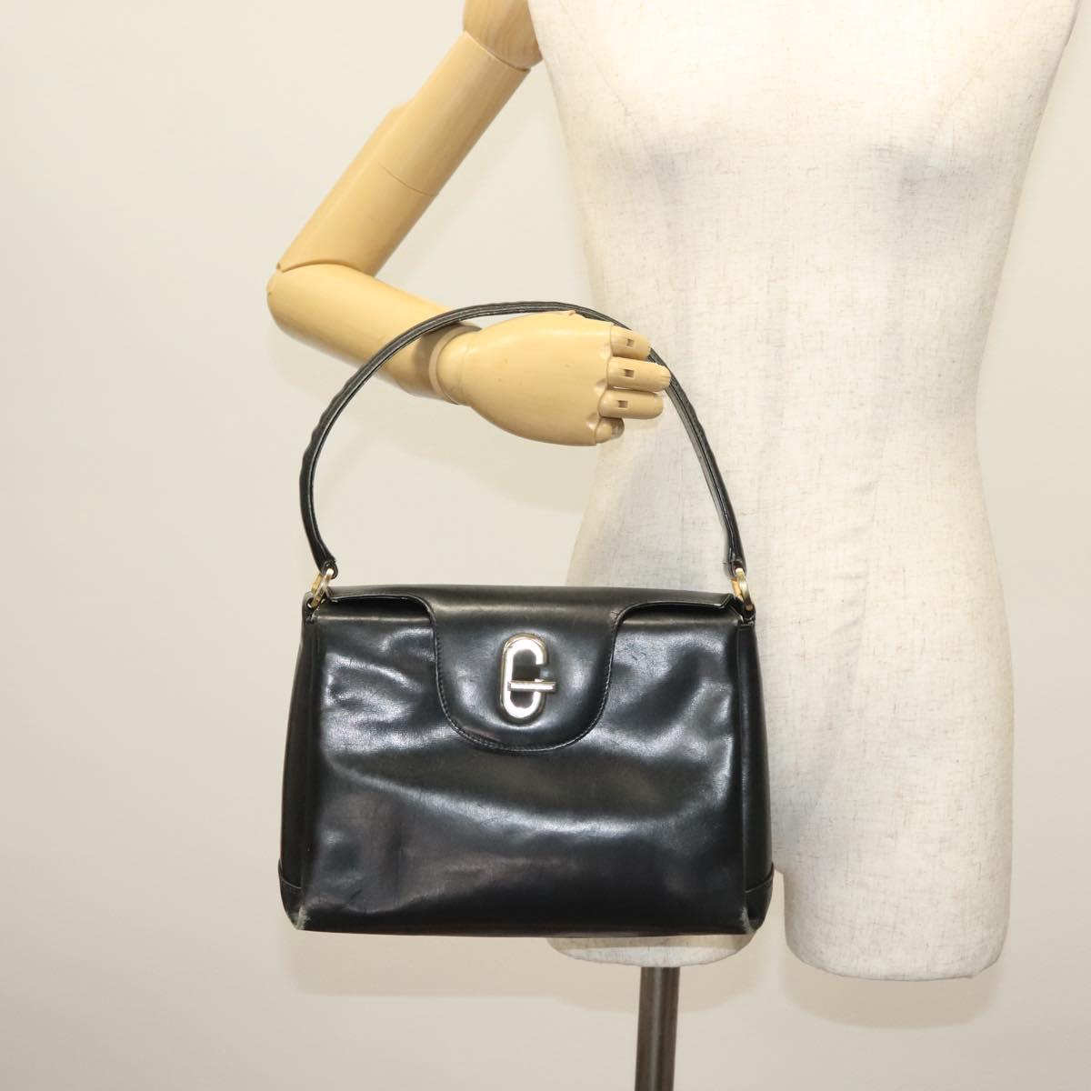 GUCCI Hand Bag Leather Black Gold Auth ep10870