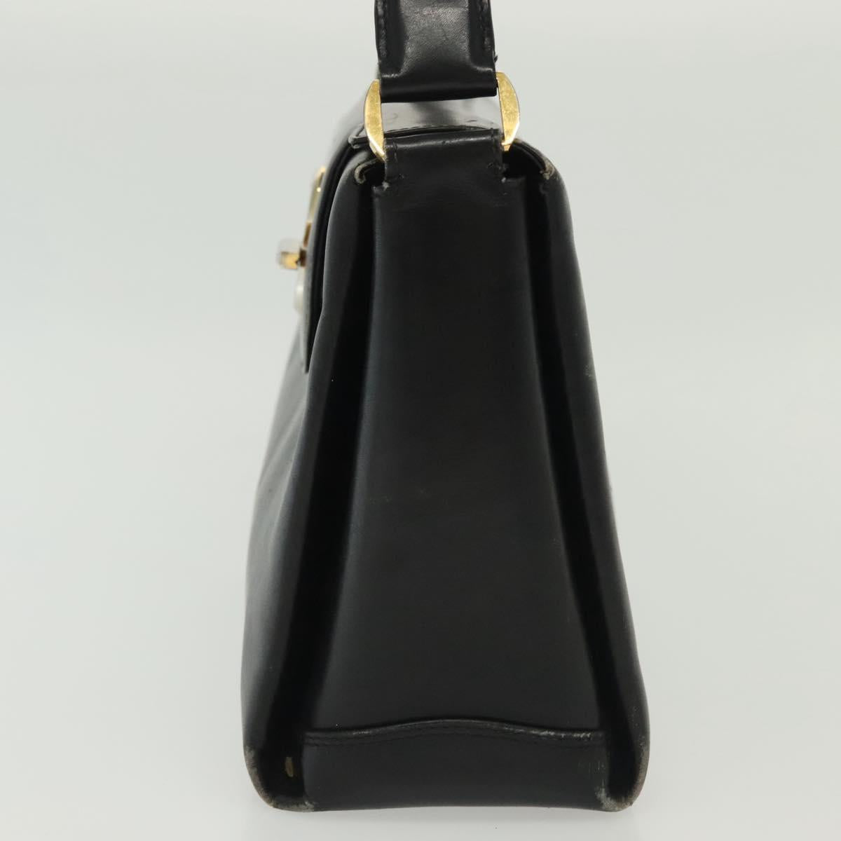 GUCCI Hand Bag Leather Black Gold Auth ep10870