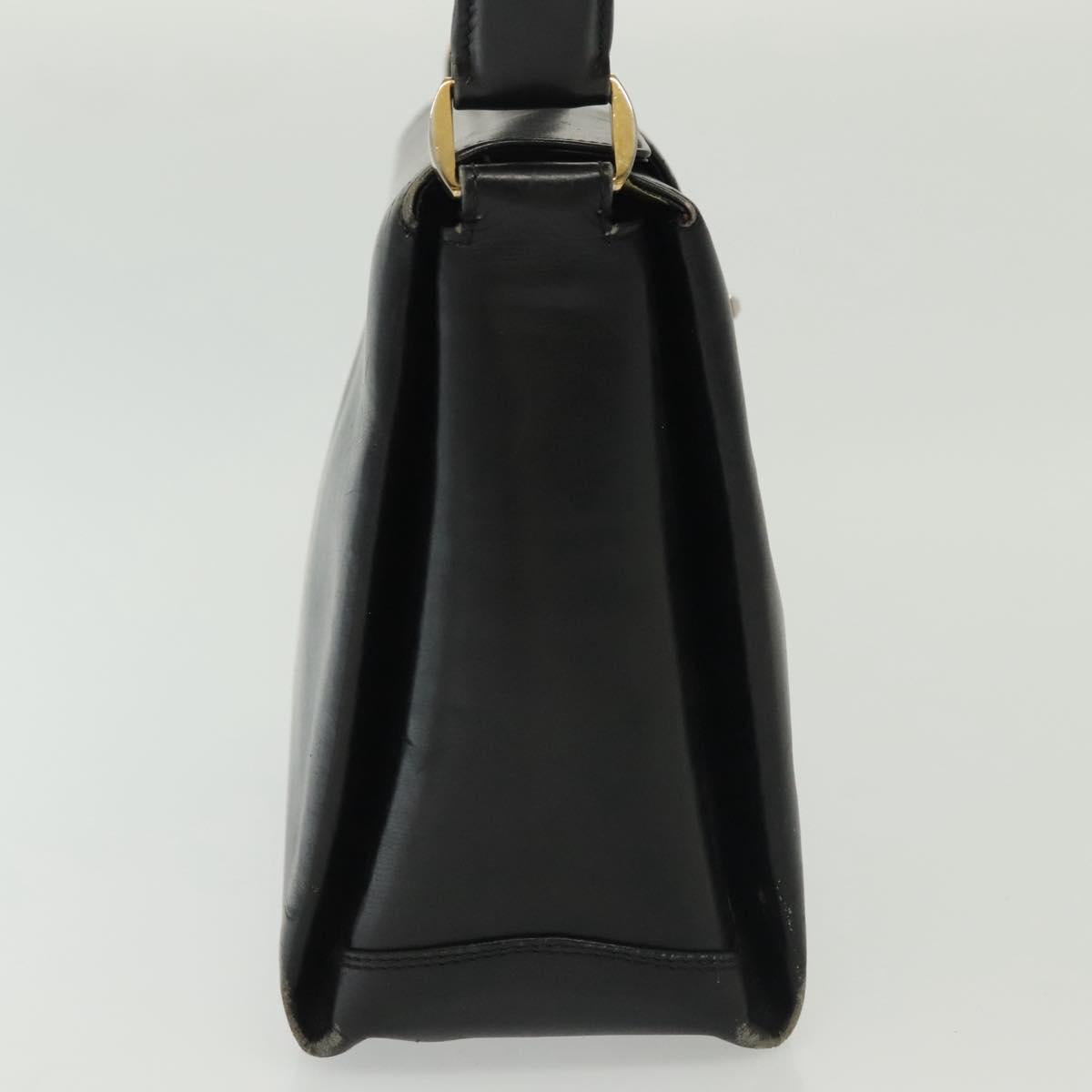 GUCCI Hand Bag Leather Black Gold Auth ep10870
