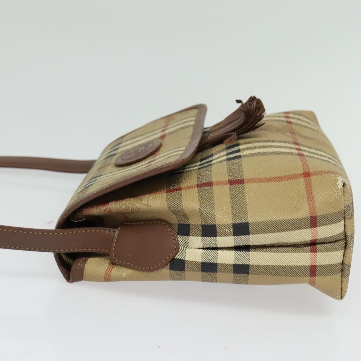 Burberrys Nova Check Shoulder Bag PVC Beige Gold Auth ep10875