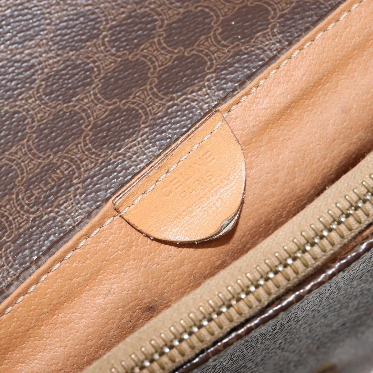 CELINE Macadam Canvas Shoulder Bag PVC Leather Brown Gold Auth ep10882