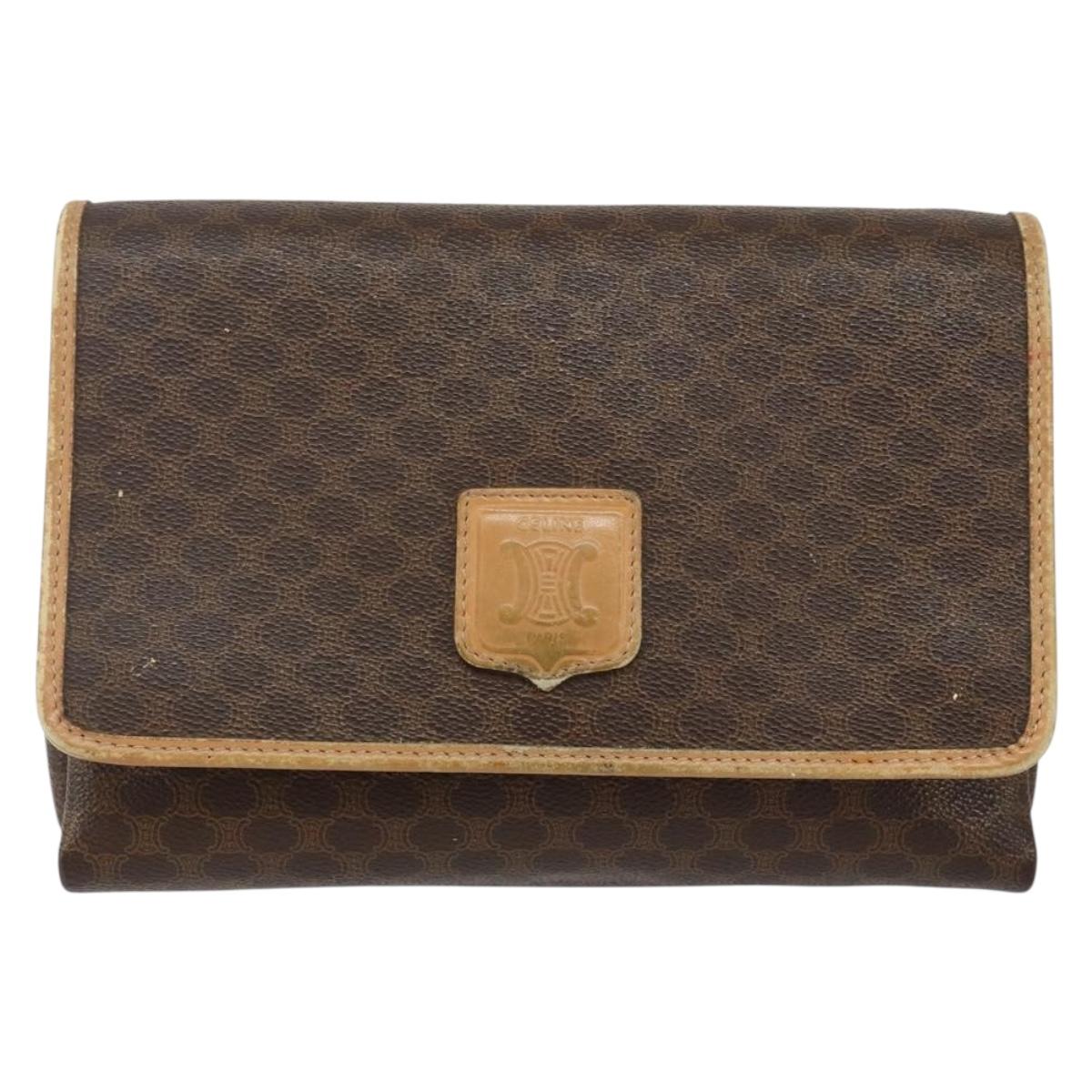 CELINE Macadam Canvas Shoulder Bag PVC Leather Brown Gold Auth ep10882