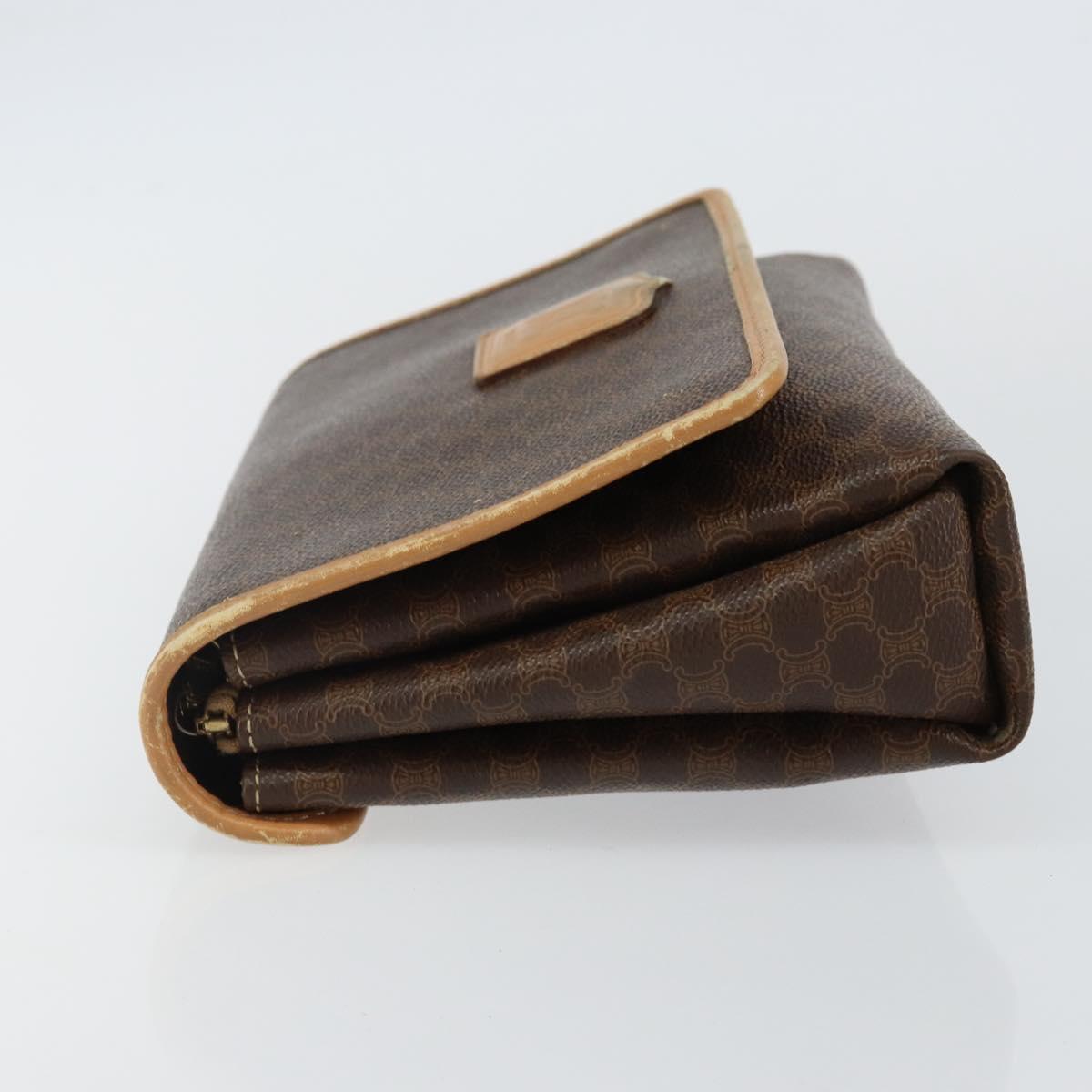 CELINE Macadam Canvas Shoulder Bag PVC Leather Brown Gold Auth ep10882