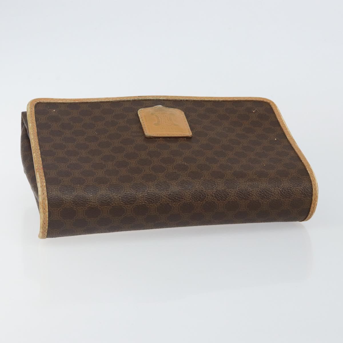 CELINE Macadam Canvas Shoulder Bag PVC Leather Brown Gold Auth ep10882