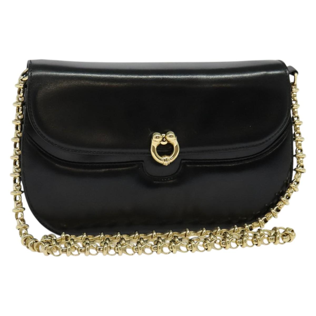 GUCCI Chain Shoulder Bag Leather Black Gold 004 406 0473 Auth ep10895
