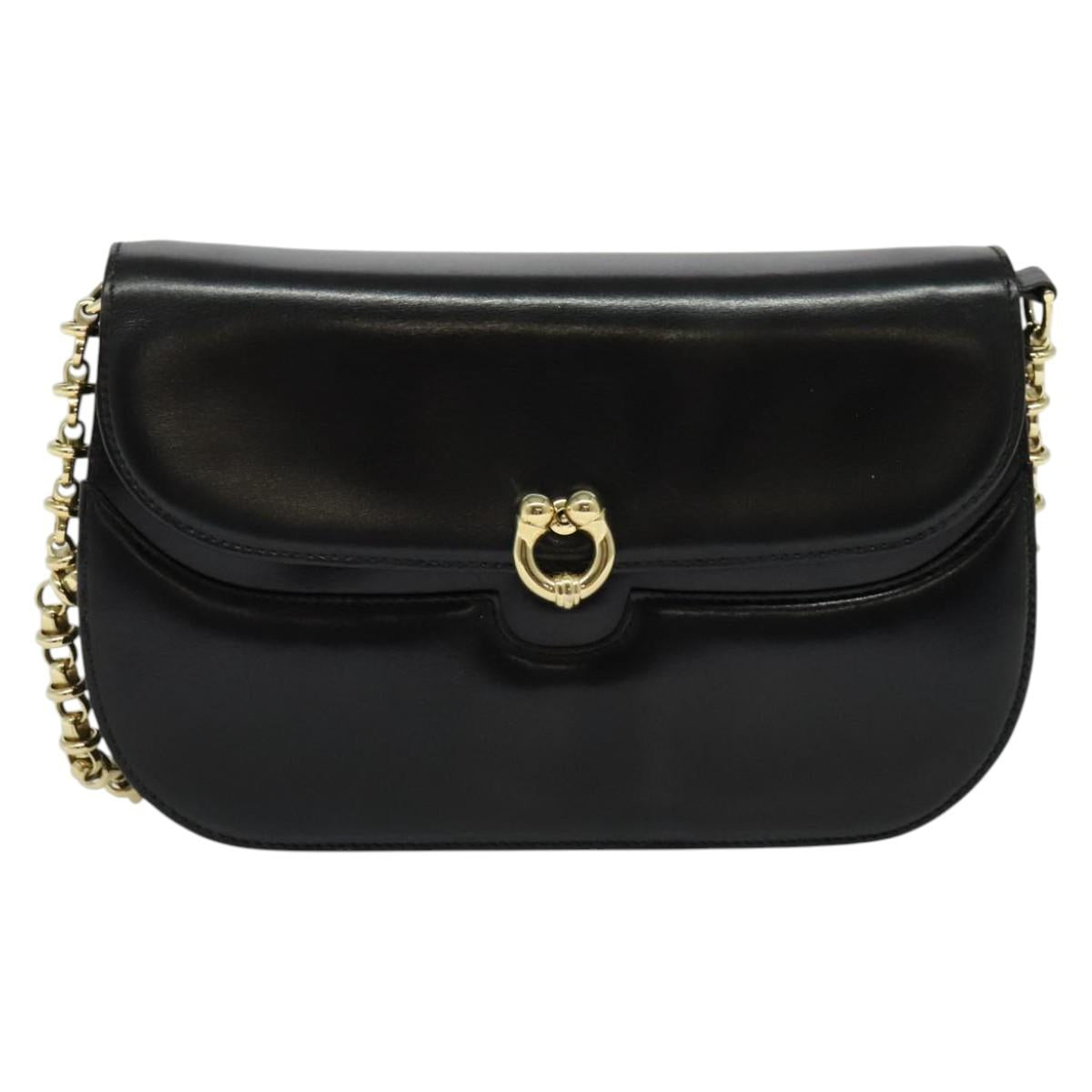 GUCCI Chain Shoulder Bag Leather Black Gold 004 406 0473 Auth ep10895