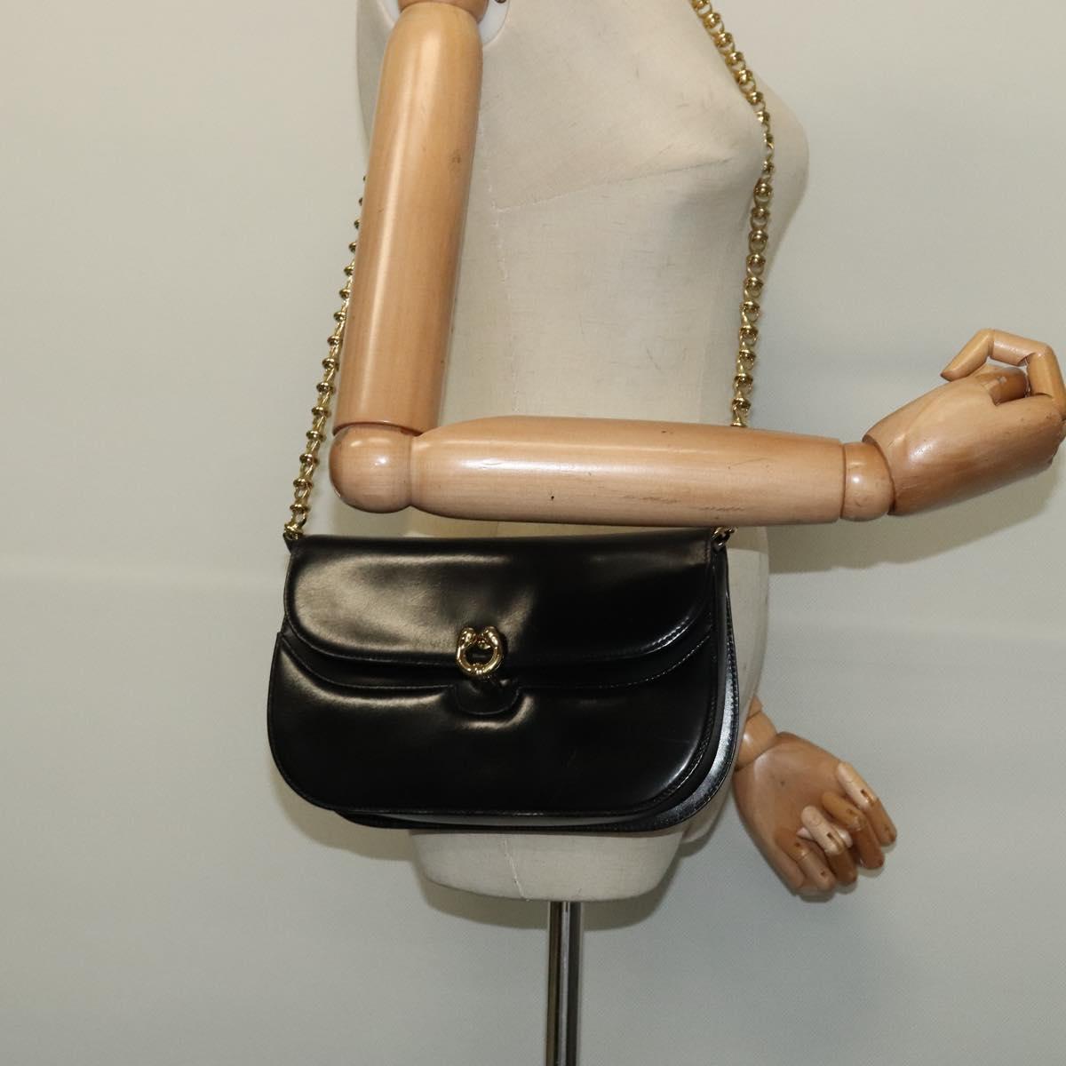 GUCCI Chain Shoulder Bag Leather Black Gold 004 406 0473 Auth ep10895