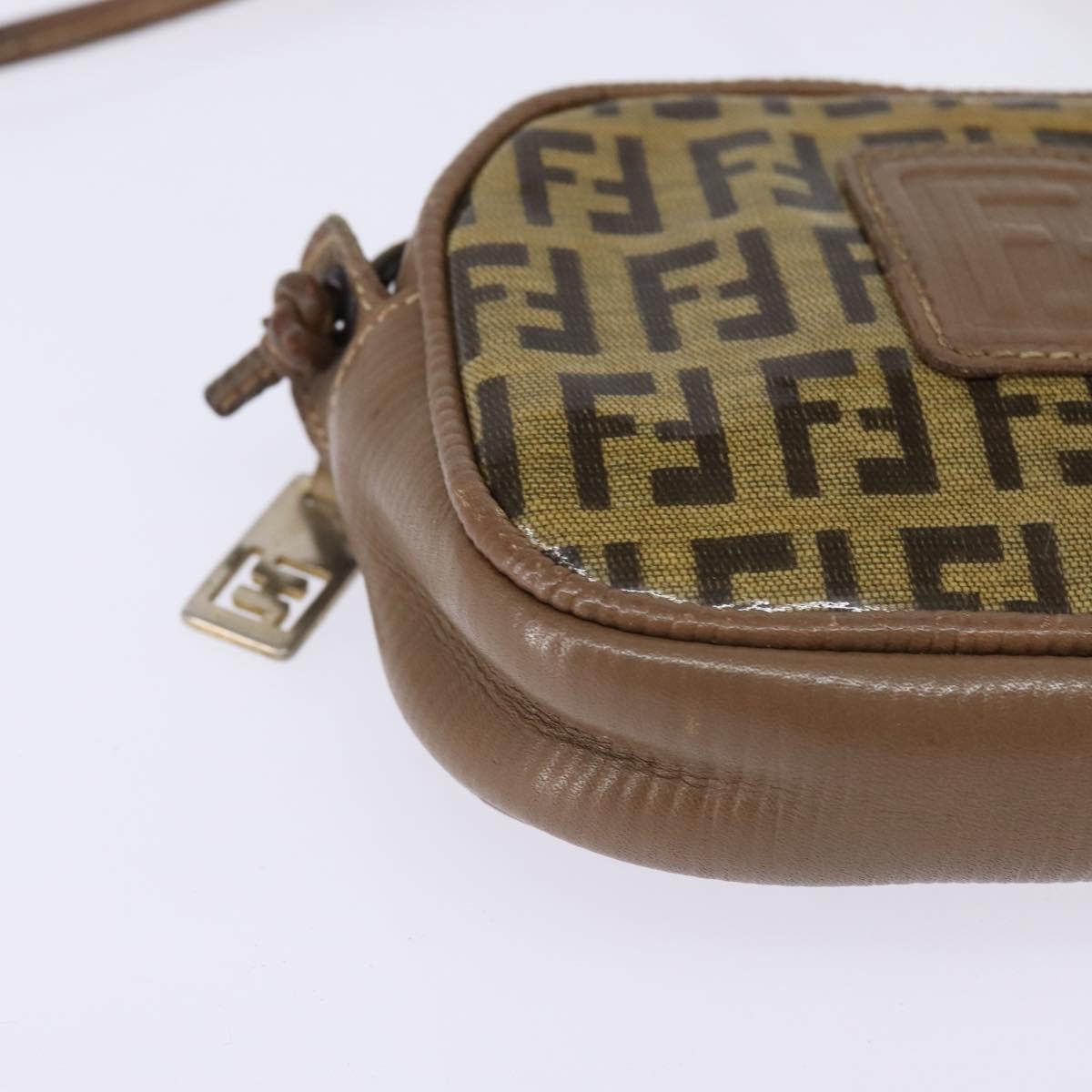 FENDI Zucchino Canvas Shoulder Bag Beige Auth ep10936