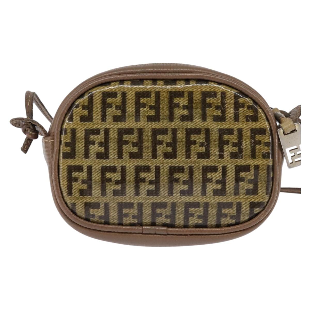 FENDI Zucchino Canvas Shoulder Bag Beige Auth ep10936