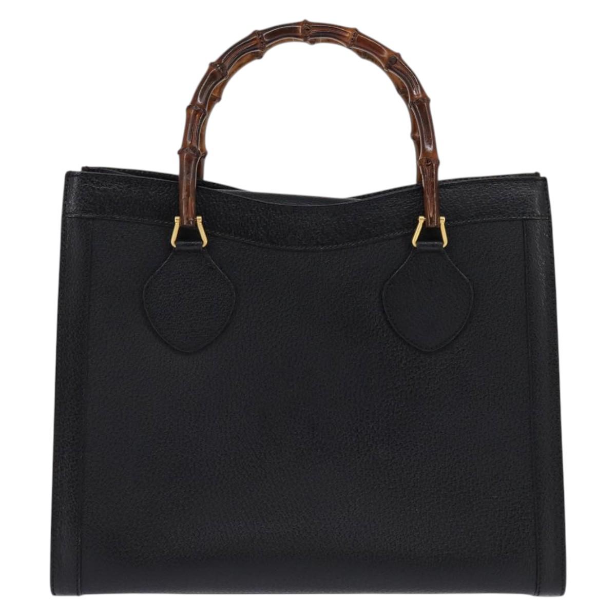 GUCCI Bamboo Hand Bag Leather Black Gold 002 1095 0260 Auth ep10939