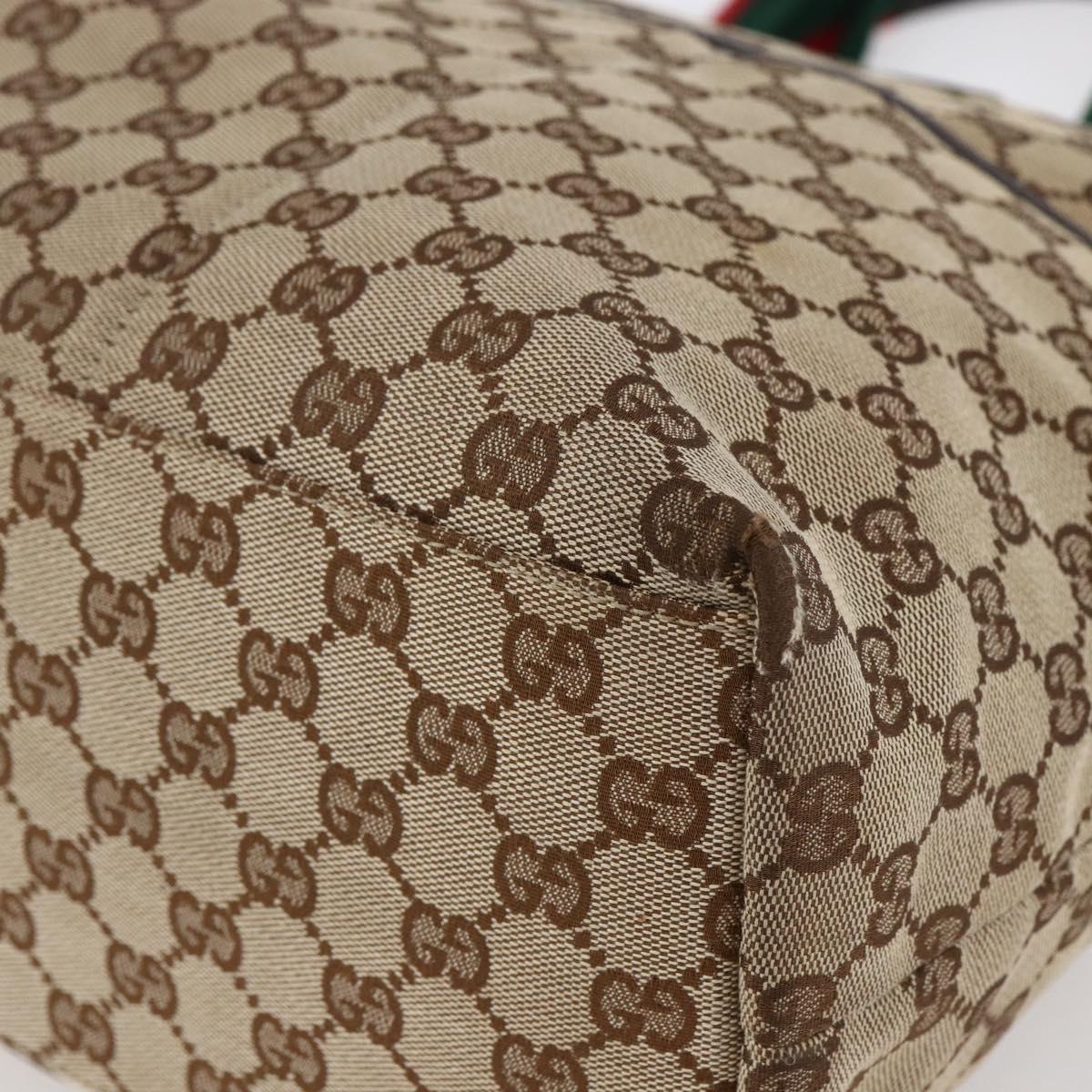 GUCCI GG Canvas Web Sherry Line Tote Bag Beige Silver 155524 Auth ep10948