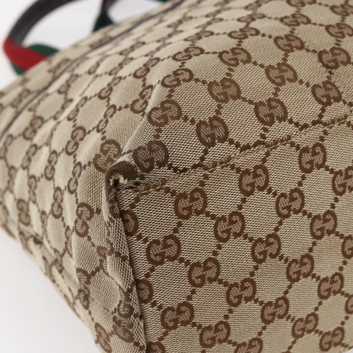 GUCCI GG Canvas Web Sherry Line Tote Bag Beige Silver 155524 Auth ep10948