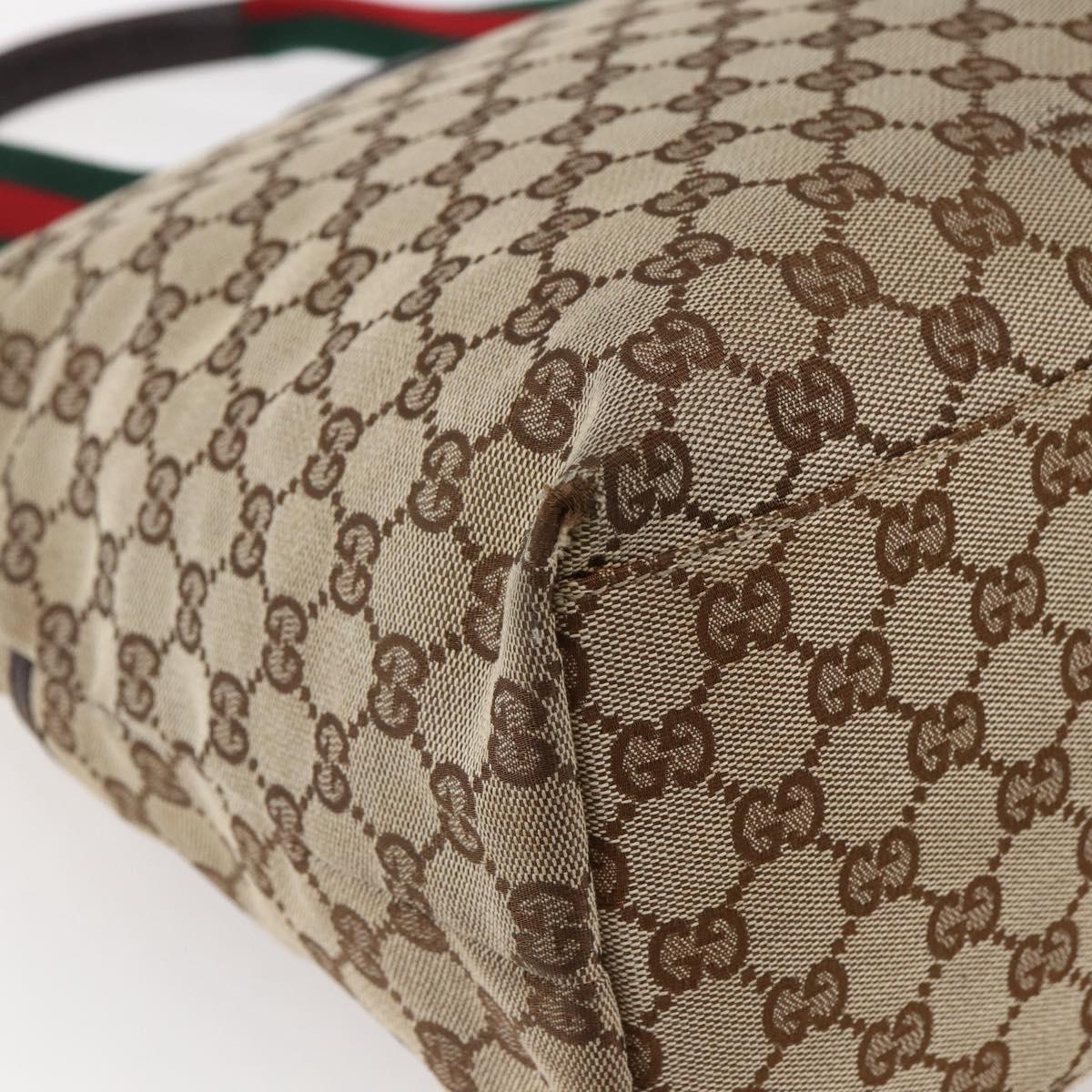 GUCCI GG Canvas Web Sherry Line Tote Bag Beige Silver 155524 Auth ep10948