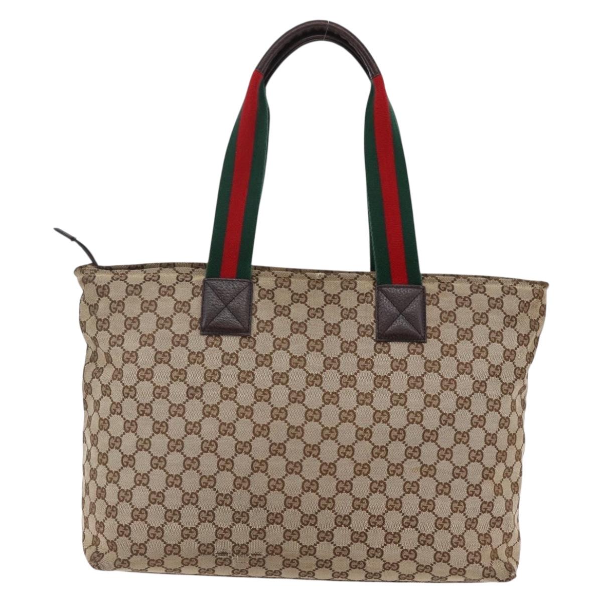 GUCCI GG Canvas Web Sherry Line Tote Bag Beige Silver 155524 Auth ep10948