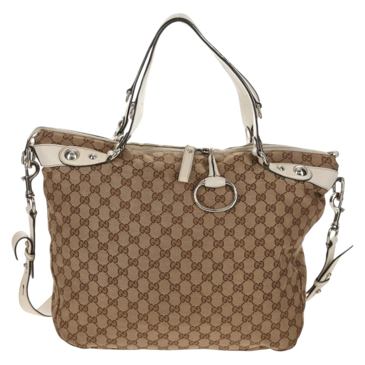 GUCCI GG Canvas Hand Bag 2way Beige White Auth ep10950