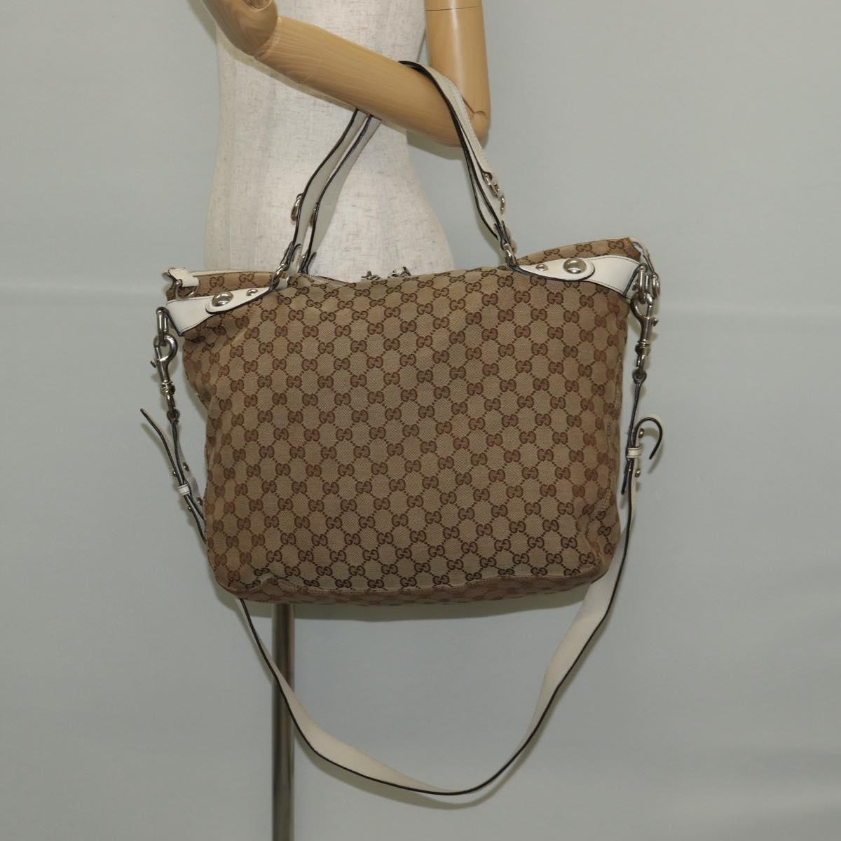 GUCCI GG Canvas Hand Bag 2way Beige White Auth ep10950