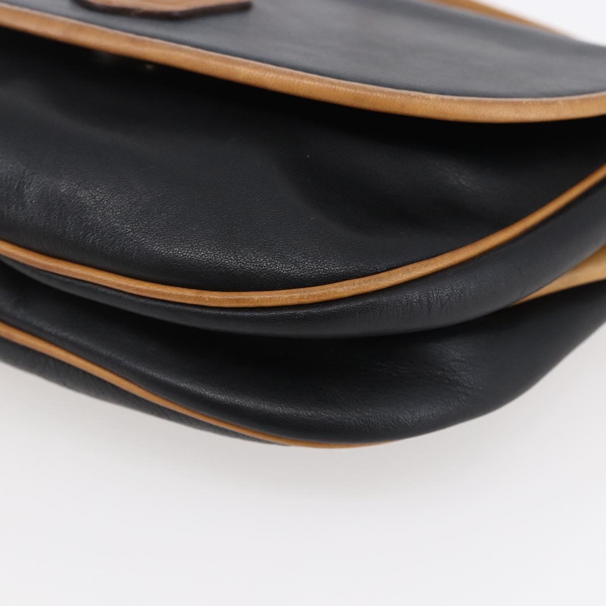 CELINE Shoulder Bag Leather Black Gold Auth ep10956