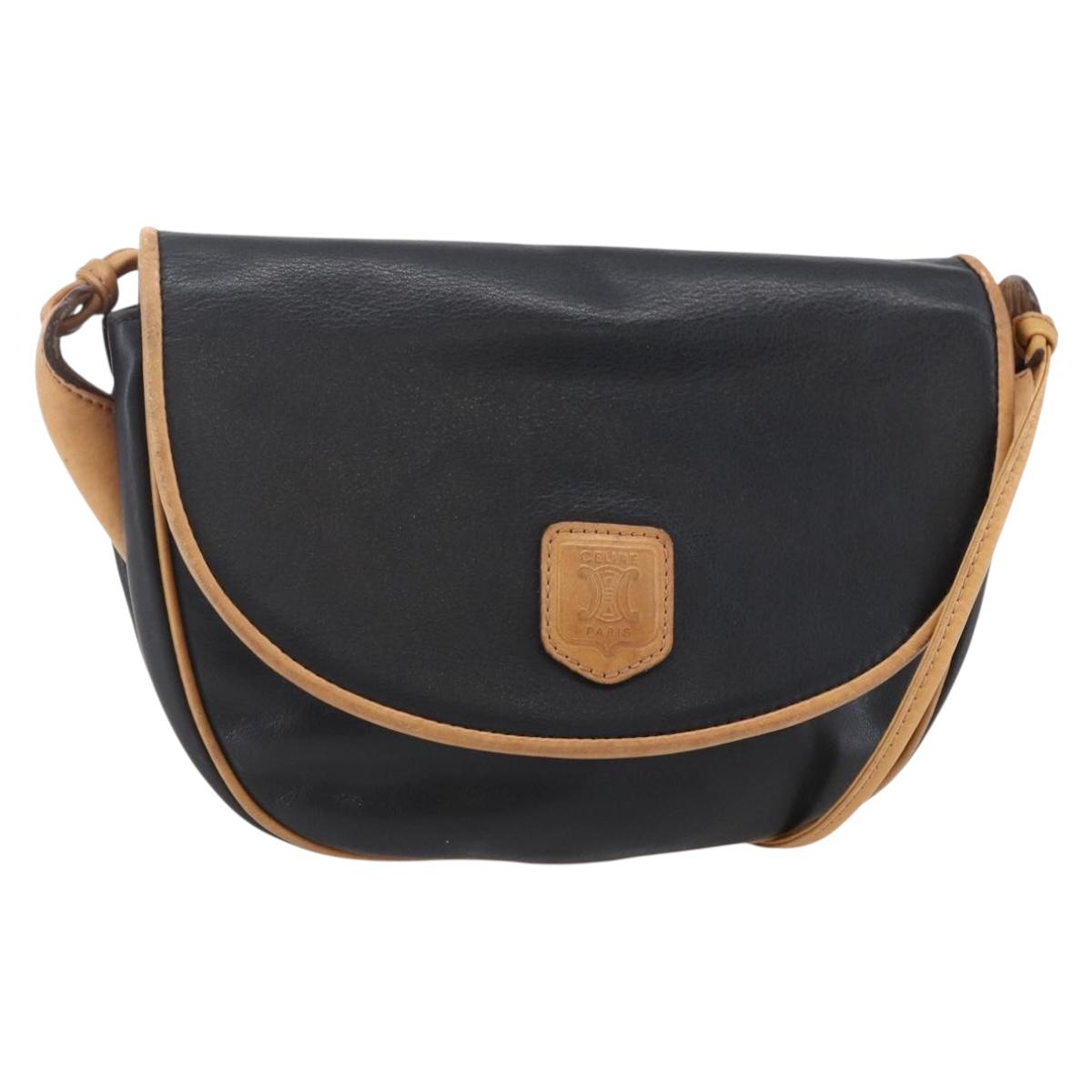 CELINE Shoulder Bag Leather Black Gold Auth ep10956