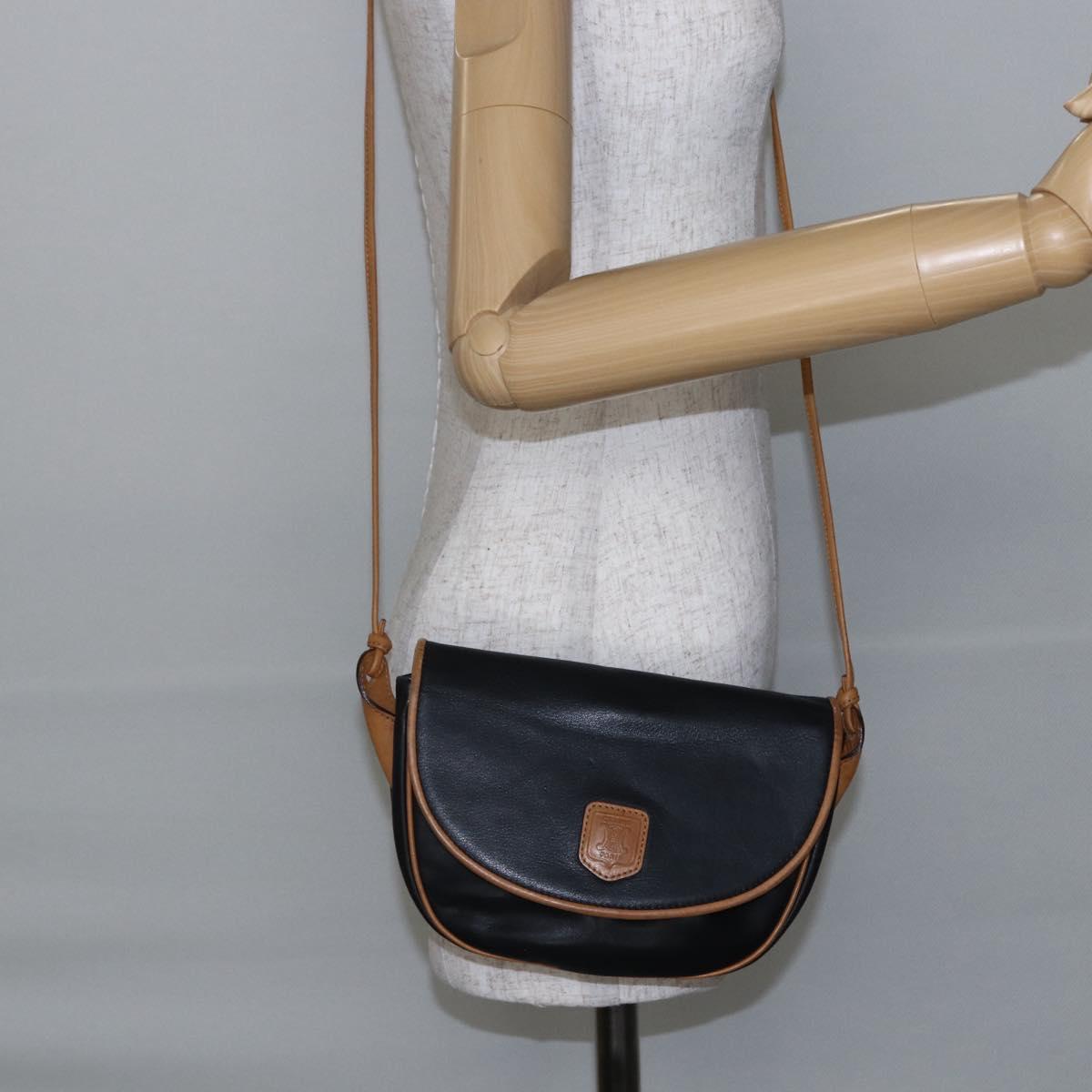 CELINE Shoulder Bag Leather Black Gold Auth ep10956