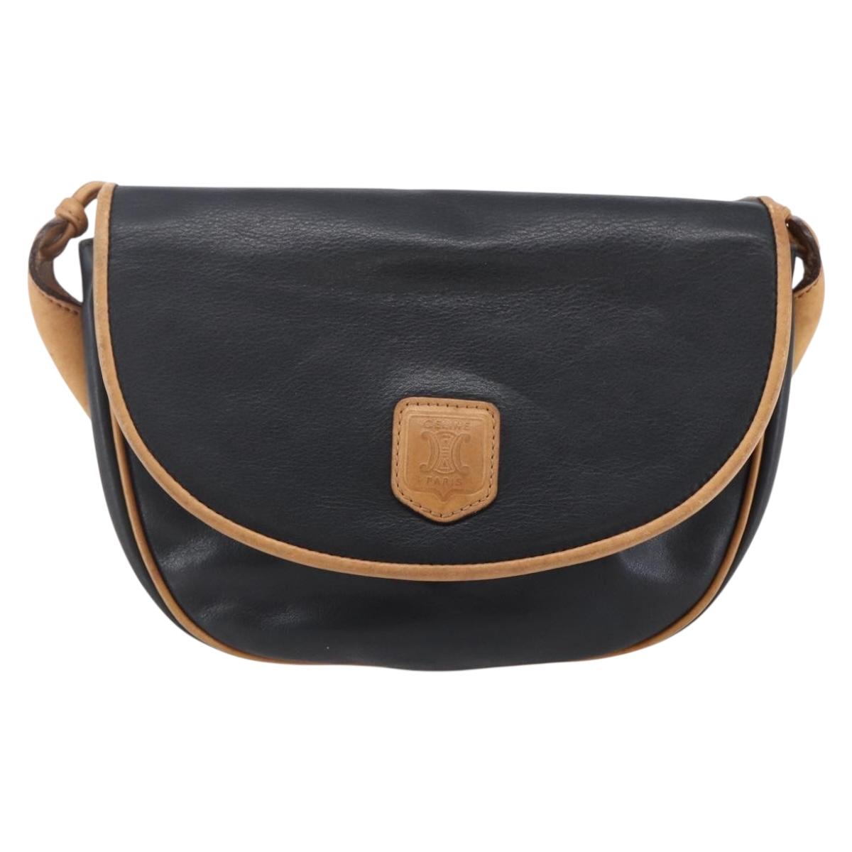 CELINE Shoulder Bag Leather Black Gold Auth ep10956