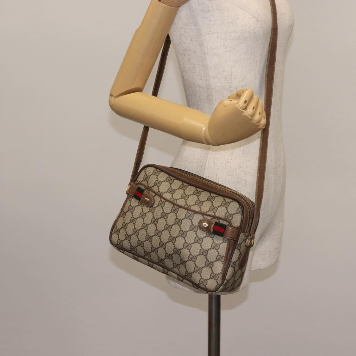 GUCCI GG Supreme Web Sherry Line Bag PVC Beige Gold 904 02 049 Auth ep10959