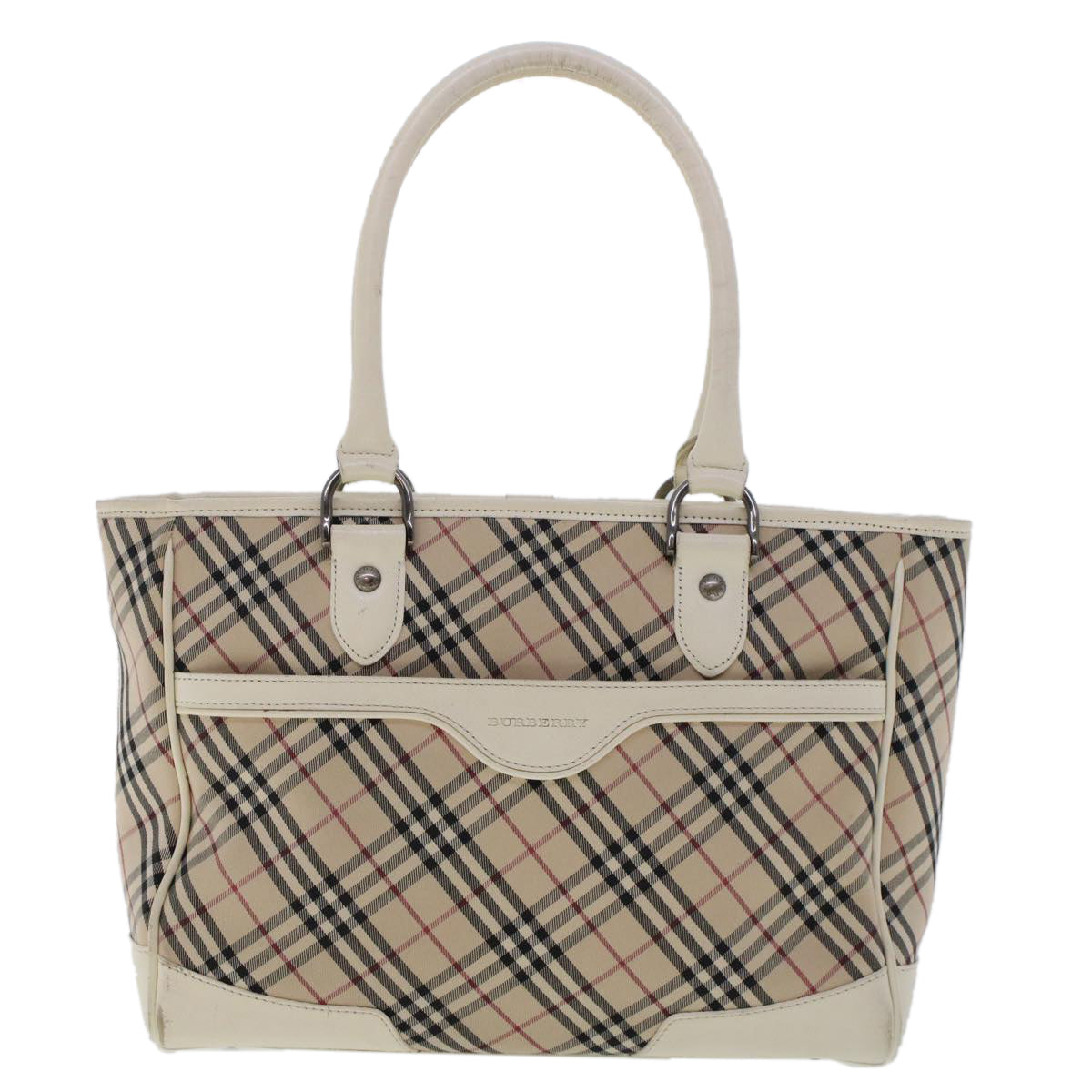 BURBERRY Nova Check Hand Bag Nylon Leather Beige Auth ep1096