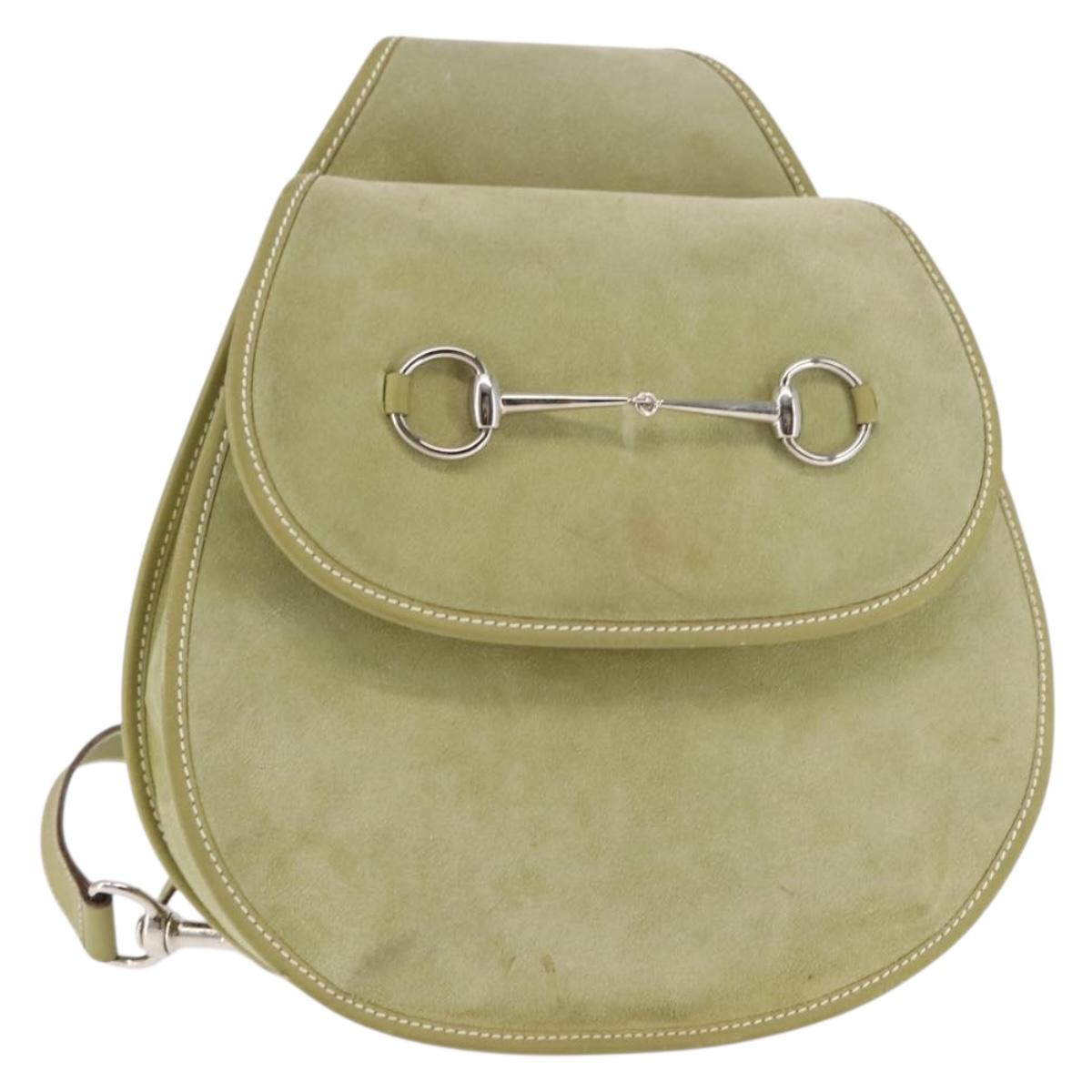 GUCCI Horsebit Shoulder Bag Suede Green Auth ep10969
