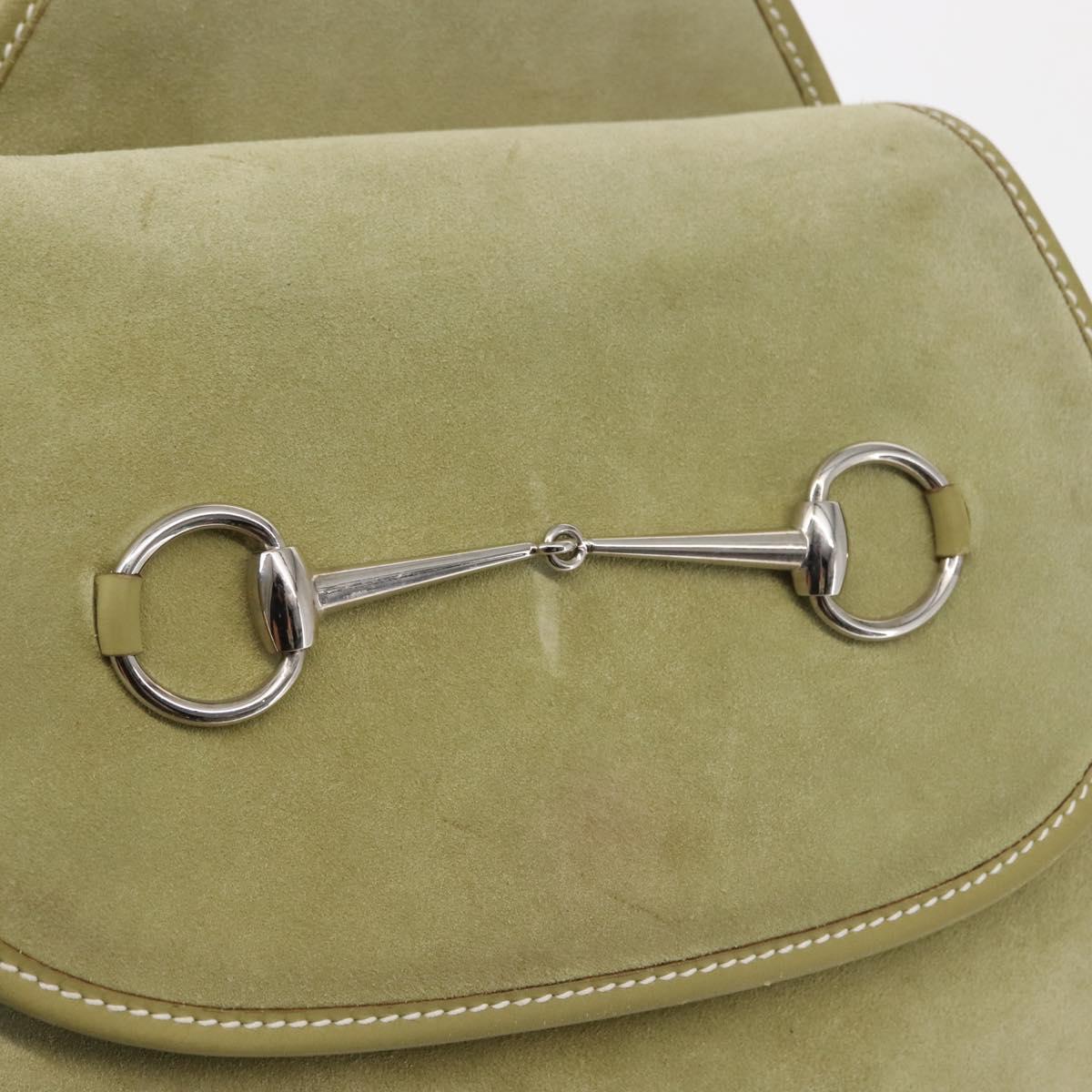 GUCCI Horsebit Shoulder Bag Suede Green Auth ep10969