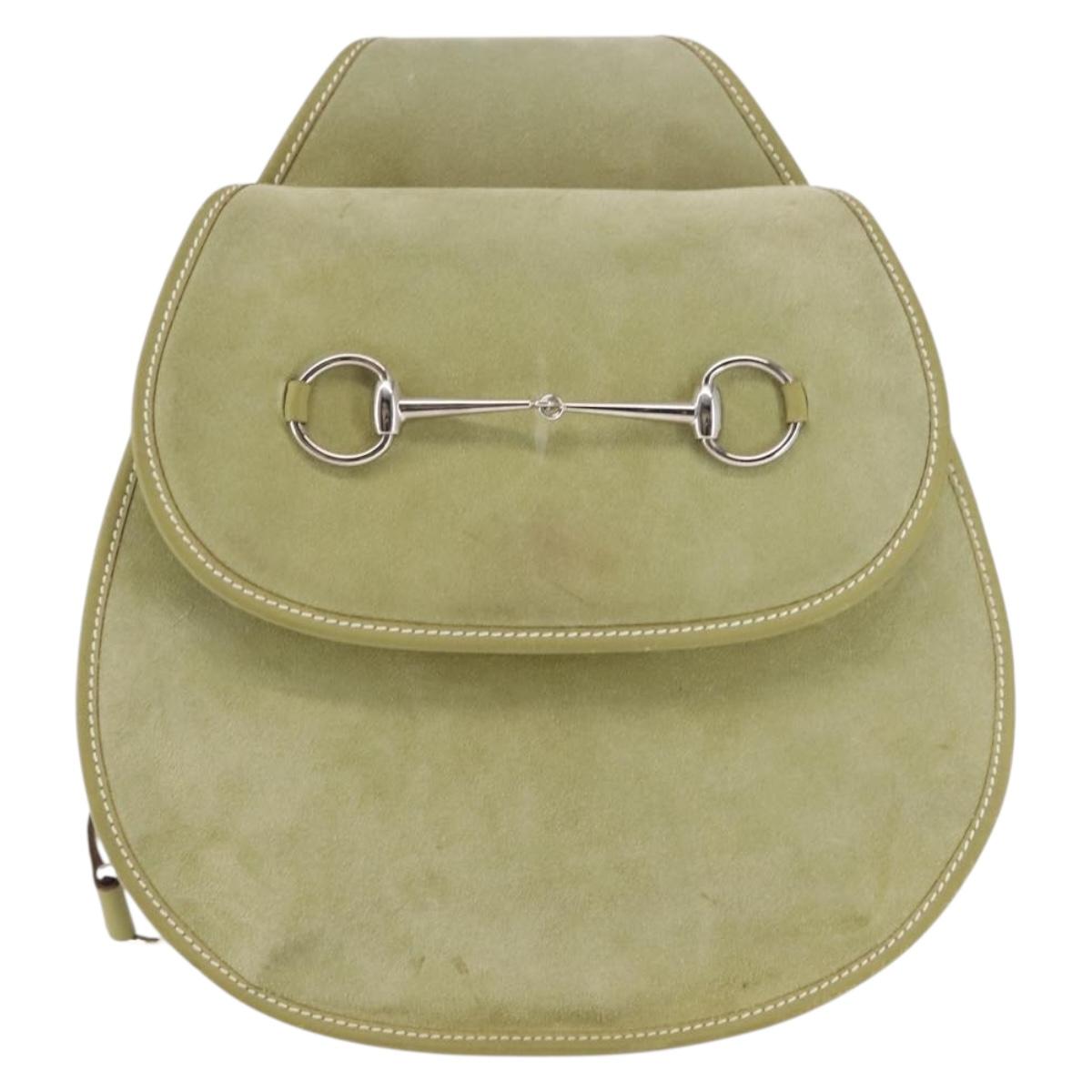 GUCCI Horsebit Shoulder Bag Suede Green Auth ep10969