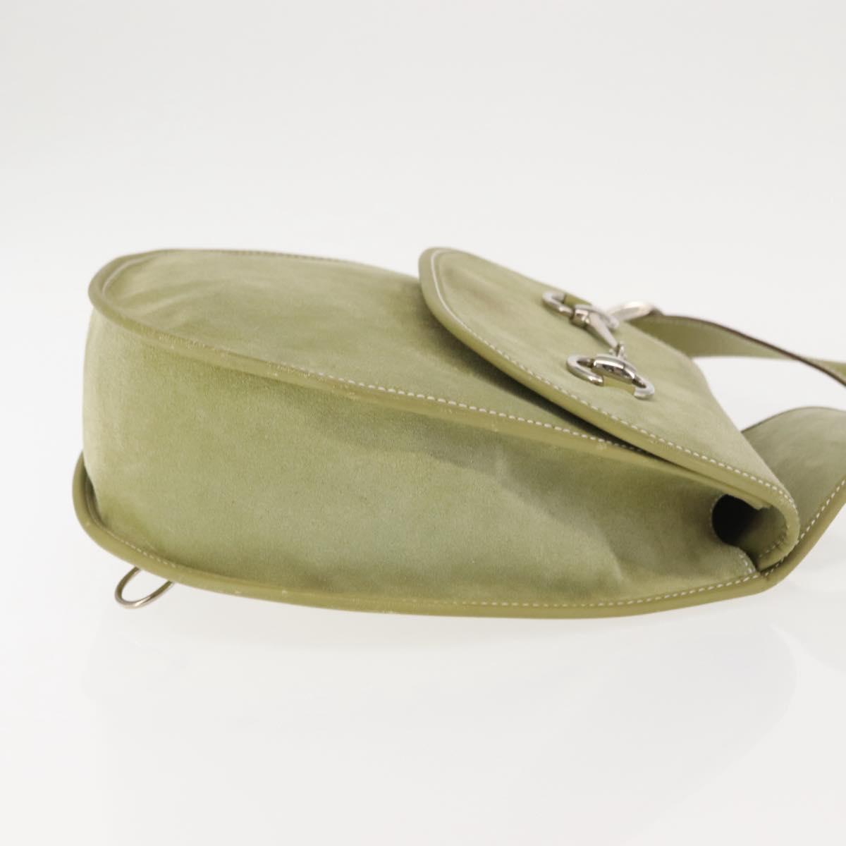 GUCCI Horsebit Shoulder Bag Suede Green Auth ep10969