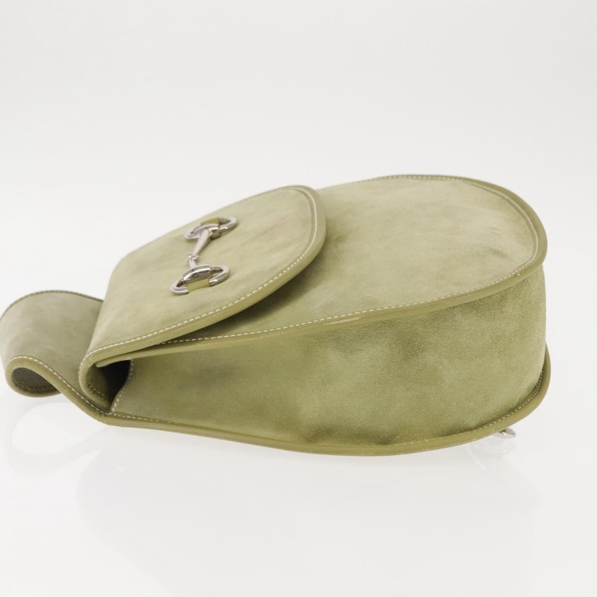GUCCI Horsebit Shoulder Bag Suede Green Auth ep10969