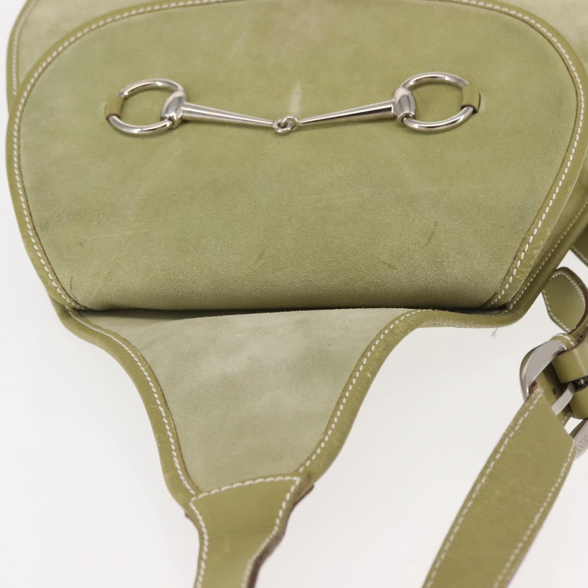 GUCCI Horsebit Shoulder Bag Suede Green Auth ep10969