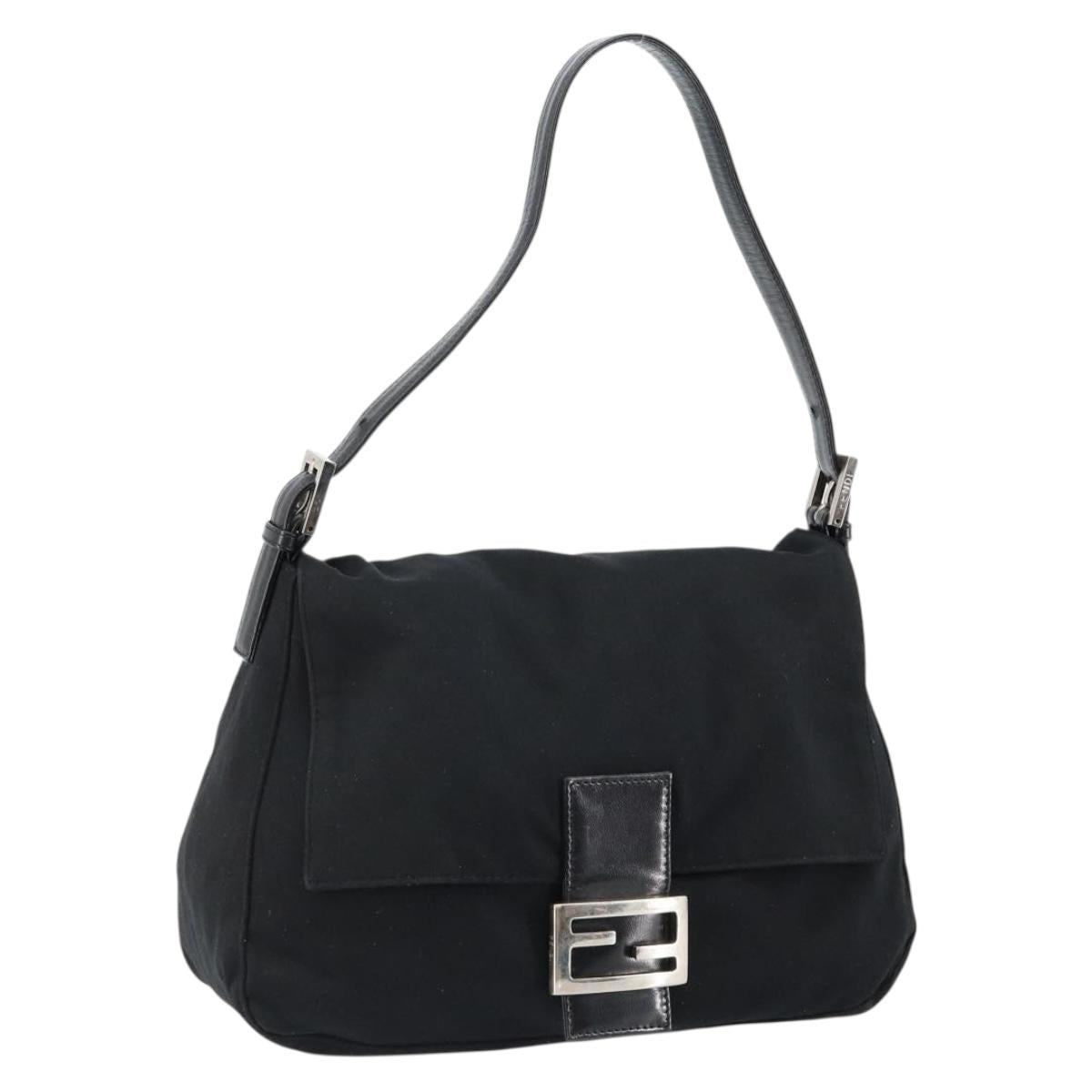 FENDI Mamma Baguette Shoulder Bag Nylon Black Silver Auth ep10970