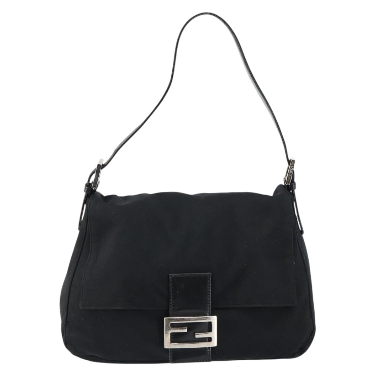 FENDI Mamma Baguette Shoulder Bag Nylon Black Silver Auth ep10970