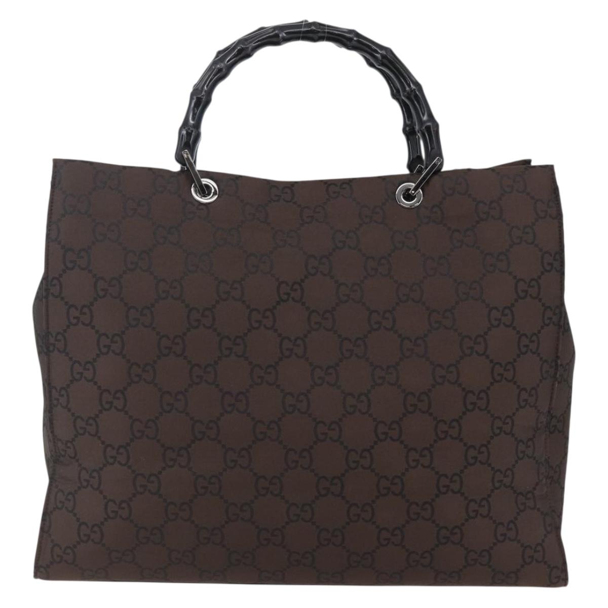 GUCCI GG Canvas Bamboo Hand Bag Nylon Brown Auth ep10973