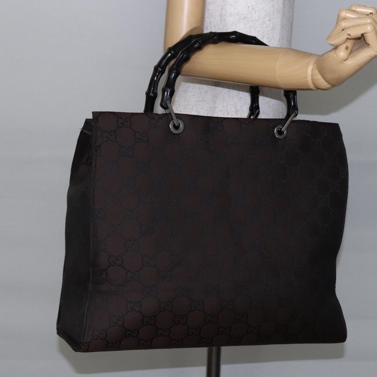 GUCCI GG Canvas Bamboo Hand Bag Nylon Brown Auth ep10973
