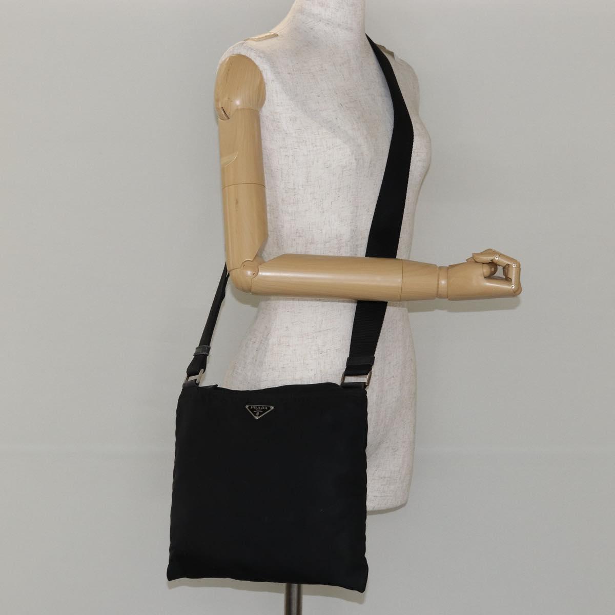 PRADA Shoulder Bag Nylon Black Silver Auth ep10975