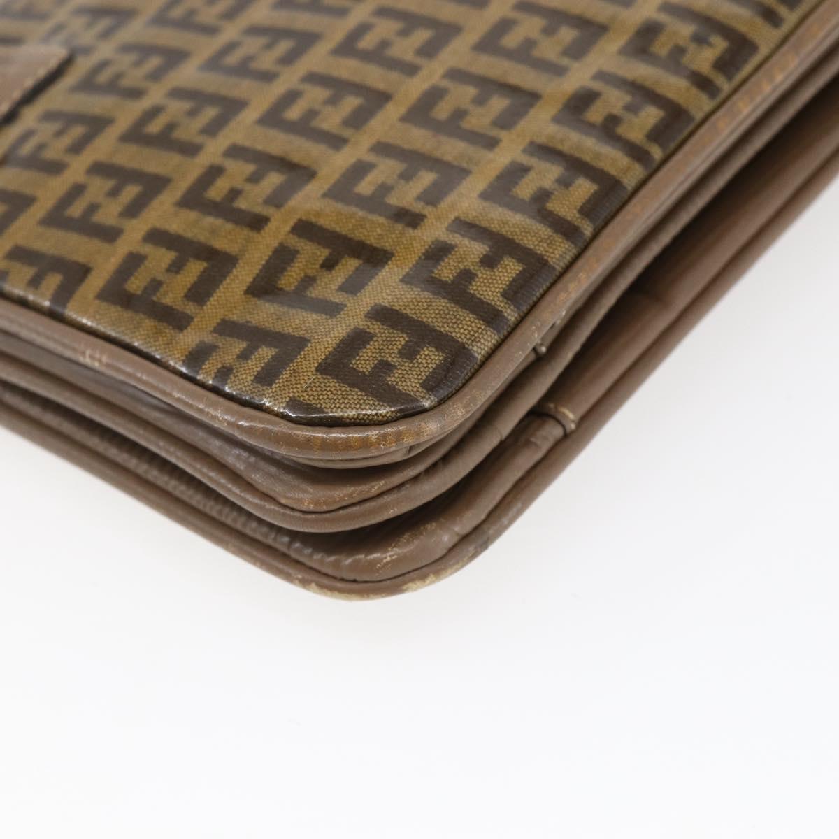 FENDI Zucchino Canvas Shoulder Bag Coated Canvas Beige Auth ep10976