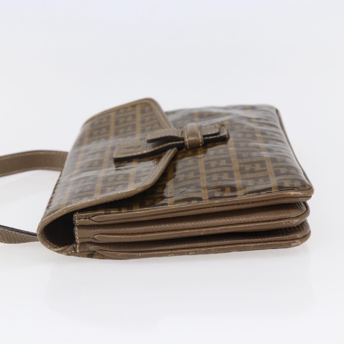 FENDI Zucchino Canvas Shoulder Bag Coated Canvas Beige Auth ep10976